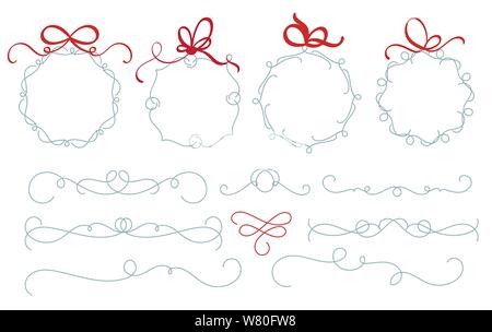 Set of christmas hand drawn vector wreath and divider. Illustration of vintage decorative kit of christmas elements with place for text. Perfect for x Stock Vector