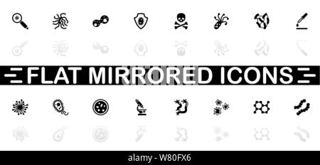 Bacteria icons - Black symbol on white background. Simple illustration. Flat Vector Icon. Mirror Reflection Shadow. Can be used in logo, web, mobile a Stock Vector