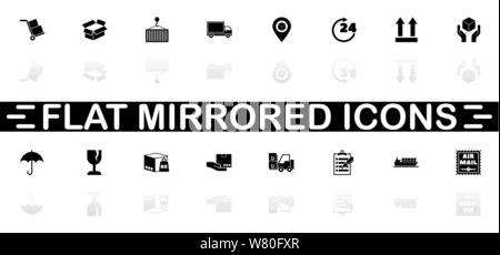 Logistics icons - Black symbol on white background. Simple illustration. Flat Vector Icon. Mirror Reflection Shadow. Can be used in logo, web, mobile Stock Vector