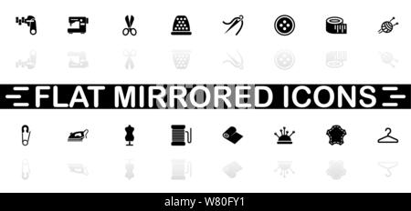 Tailoring icons - Black symbol on white background. Simple illustration. Flat Vector Icon. Mirror Reflection Shadow. Can be used in logo, web, mobile Stock Vector