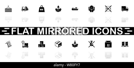 Cargo icons - Black symbol on white background. Simple illustration. Flat Vector Icon. Mirror Reflection Shadow. Can be used in logo, web, mobile and Stock Vector