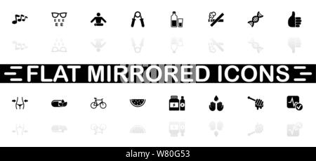 Health icons - Black symbol on white background. Simple illustration. Flat Vector Icon. Mirror Reflection Shadow. Can be used in logo, web, mobile and Stock Vector