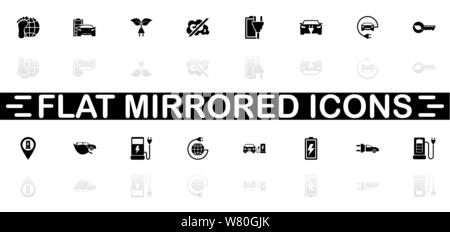 Electro Car icons - Black symbol on white background. Simple illustration. Flat Vector Icon. Mirror Reflection Shadow. Can be used in logo, web, mobil Stock Vector