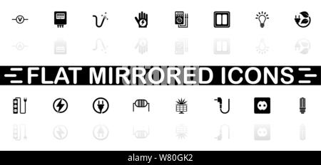 Electricity icons - Black symbol on white background. Simple illustration. Flat Vector Icon. Mirror Reflection Shadow. Can be used in logo, web, mobil Stock Vector