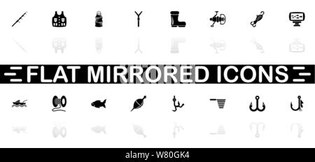 Fishing icons - Black symbol on white background. Simple illustration. Flat Vector Icon. Mirror Reflection Shadow. Can be used in logo, web, mobile an Stock Vector