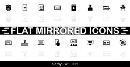 Online Education icons - Black symbol on white background. Simple illustration. Flat Vector Icon. Mirror Reflection Shadow. Can be used in logo, web, Stock Vector
