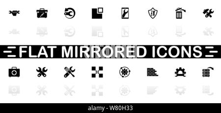 Recovery Repair icons - Black symbol on white background. Simple illustration. Flat Vector Icon. Mirror Reflection Shadow. Can be used in logo, web, m Stock Vector