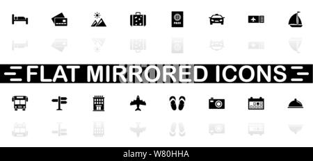 Travel icons - Black symbol on white background. Simple illustration. Flat Vector Icon. Mirror Reflection Shadow. Can be used in logo, web, mobile and Stock Vector