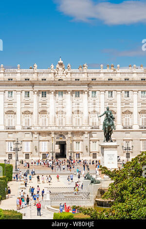Vertical aerial view of the Royal Palace and Plaza de Oriente in Madrid. Stock Photo