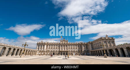 Horizontal panoramic view of the Royal Palace in Madrid. Stock Photo