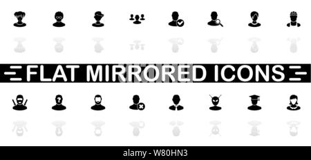 Users Avatar icons - Black symbol on white background. Simple illustration. Flat Vector Icon. Mirror Reflection Shadow. Can be used in logo, web, mobi Stock Vector