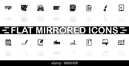 Writing icons - Black symbol on white background. Simple illustration. Flat Vector Icon. Mirror Reflection Shadow. Can be used in logo, web, mobile an Stock Vector
