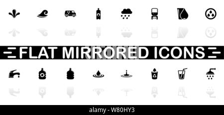 Water icons - Black symbol on white background. Simple illustration. Flat Vector Icon. Mirror Reflection Shadow. Can be used in logo, web, mobile and Stock Vector