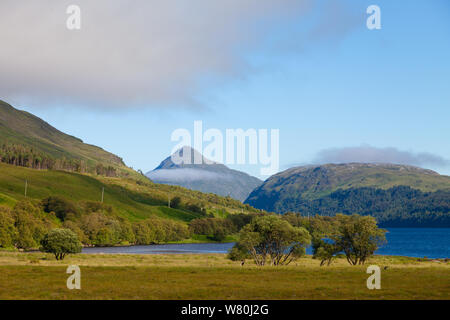 The distinctive shape of Ben Stack seen from Loch More Sutherland Scotland. Stock Photo