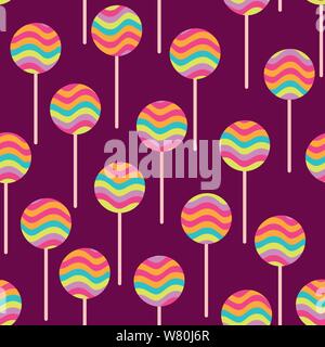 seamless vector pattern with round rainbow colored lollipops Stock Vector