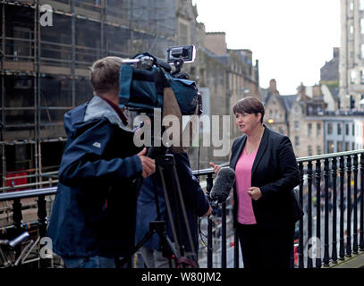 Edinburgh, Victoria Street, Edinburgh, Scotland, UK. 7th August 2019. Ruth Davidson being interviewed by STV, she is a Scottish politician who has been Leader of the Scottish Conservative and Unionist Party since 2011, the second-largest party in the Scottish Parliament since 2016. She sits as Member of the Scottish Parliament for Edinburgh Central. Credit: Arch White/Alamy Live News. Stock Photo