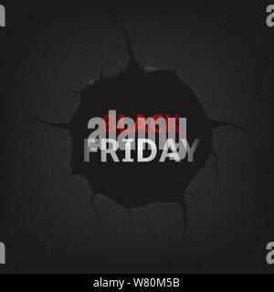 Black Friday. Black Friday sale, Hole with cracks background Stock Vector