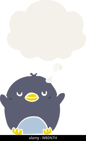 cartoon penguin with thought bubble in retro style Stock Vector