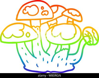 rainbow gradient line drawing of a cartoon mushrooms Stock Vector