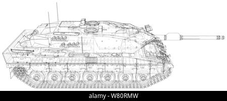 Military machine technical wire-frame. EPS10 format. Vector created of 3d Stock Vector