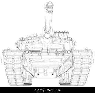 Military machine technical wire-frame. EPS10 format. Vector created of 3d Stock Vector