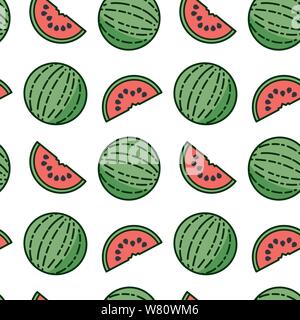 Watermelon seamless pattern vector illustration, Fresh fruit symbols wallpaper. Stock Vector