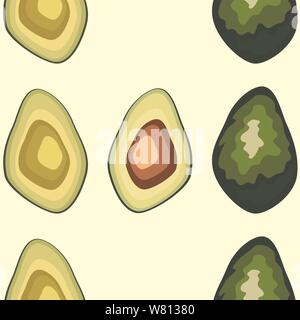 Avocado seamless pattern. Whole and sliced avocado. Original simple flat illustration. Shabby style. Stock Vector