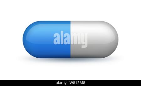 Icon sign of pill on white in vector. Element design template for decoration in web, pharmacy advertisement. Drugs sign, pharmacy symbol in realistic Stock Vector