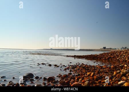 View from ground perspective on the beach at Bawdsey, Suffolk, United Kingdom