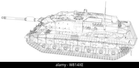 Military machine technical wire-frame. EPS10 format. Vector created of 3d Stock Vector