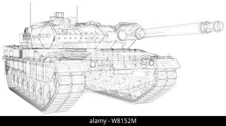Military machine technical wire-frame. EPS10 format. Vector created of 3d Stock Vector