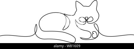 Continuous one line drawing. Cat sitting. Vector illustration Stock Vector