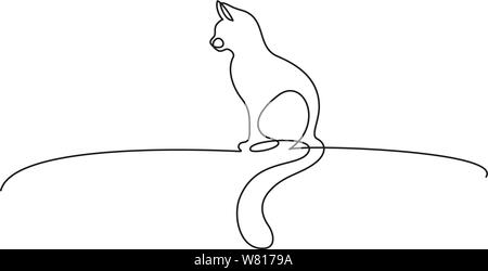 Continuous One Line Sitting Cat Back Side View Cat Stock Vector Image Art Alamy