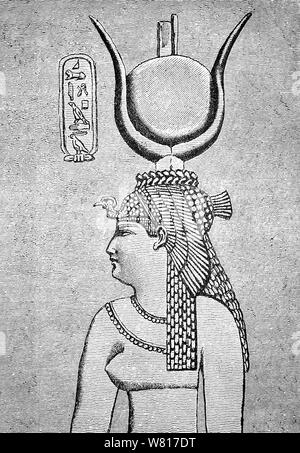 An Egyptian bas-relief of Cleopatra VII Philopator (69 – 30 BCE), the last active ruler of the Ptolemaic Kingdom of Egypt.  As a member of the Ptolemaic dynasty, she was a descendant of its founder Ptolemy I Soter, a Macedonian Greek general and companion of Alexander the Great. After the death of Cleopatra, Egypt became a province of the Roman Empire, marking the end of the Hellenistic period that had lasted since the reign of Alexander (336–323 BC). Her native language was Koine Greek and she was the first Ptolemaic ruler to learn the Egyptian language. Stock Photo