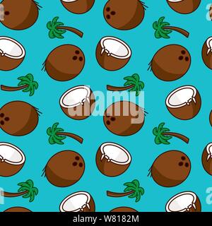 Coconuts and palm trees seamless pattern. Summer vector background illustration. Stock Vector