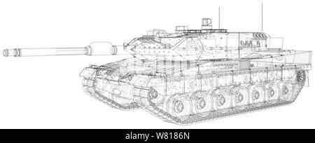 Military machine technical wire-frame. EPS10 format. Vector created of 3d Stock Vector