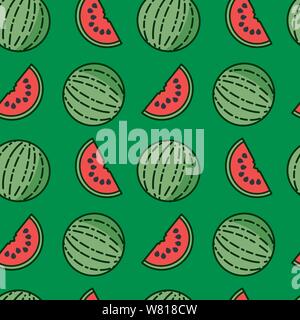 Watermelon seamless pattern vector illustration, Fresh fruit symbols wallpaper. Stock Vector