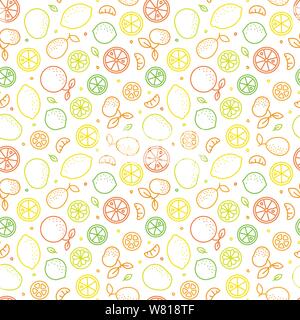 Citrus fruit icons seamless pattern vector illustration. Vibrant food wallpaper. Stock Vector