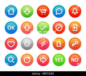 A set of colorful vector round icons for a internet shop or mobile app. Web design for business site menu on white background. Stock Vector