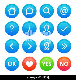 A set of round icon buttons in vector for a web blog on white background. Web design for business site menu. Stock Vector