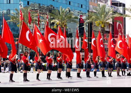 Izmir, Turkey - May 19 , 2019:  Celebrations of the 19 May 2019 Memoriam of Mustafa Kemal Ataturk, Youth and Sports Festival Izmir Konak Turkey. Repub Stock Photo