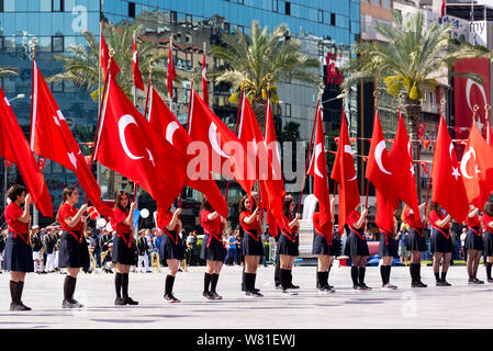 Izmir, Turkey - May 19 , 2019:  Celebrations of the 19 May 2019 Memoriam of Mustafa Kemal Ataturk, Youth and Sports Festival Izmir Konak Turkey. Repub Stock Photo