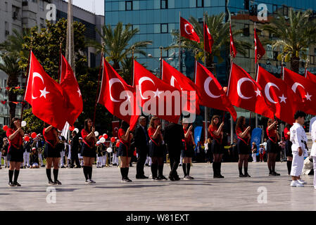 Izmir, Turkey - May 19 , 2019:  Celebrations of the 19 May 2019 Memoriam of Mustafa Kemal Ataturk, Youth and Sports Festival Izmir Konak Turkey. Repub Stock Photo