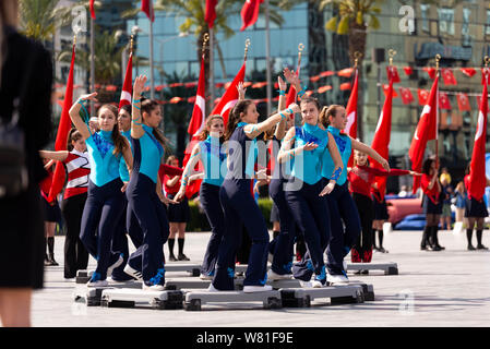 Izmir, Turkey - May 19 , 2019:  Celebrations of the 19 May 2019 Memoriam of Mustafa Kemal Ataturk, Youth and Sports Festival Izmir Konak Turkey. Repub Stock Photo