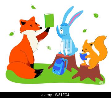 Animals at school - flat design style illustration Stock Vector