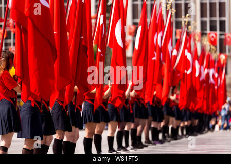 Izmir, Turkey - May 19 , 2019:  Celebrations of the 19 May 2019 Memoriam of Mustafa Kemal Ataturk, Youth and Sports Festival Izmir Konak Turkey. Repub Stock Photo