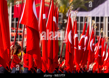 Izmir, Turkey - May 19 , 2019:  Celebrations of the 19 May 2019 Memoriam of Mustafa Kemal Ataturk, Youth and Sports Festival Izmir Konak Turkey. Repub Stock Photo