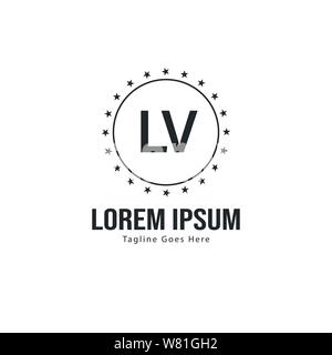 Initial LV logo template with modern frame. Minimalist LV letter