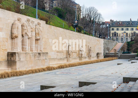 International Monument of the Reformation Wall, A MONUMENTAL HOMAGE in Parc des Bastions (Bastions Park). Stock Photo