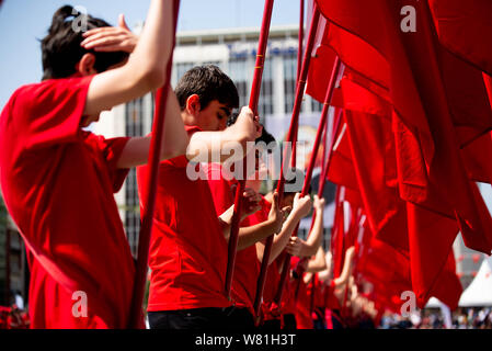 Izmir, Turkey - May 19 , 2019:  Celebrations of the 19 May 2019 Memoriam of Mustafa Kemal Ataturk, Youth and Sports Festival Izmir Konak Turkey. Repub Stock Photo